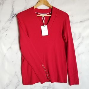 TOMMY HILFIGER Ribbed V-neck Red Sweater, Large